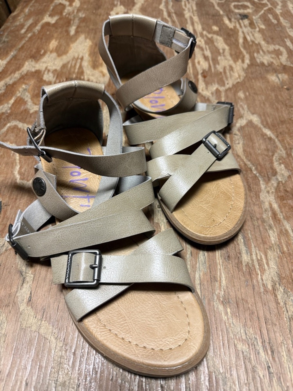 Blowfish Taupe Strappy Buckle Sandals